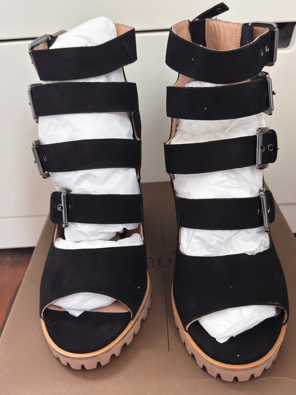 Linea Paolo Wisteria Buckle Wedge Sandal in Black Suede Size 9 MSRP $139
